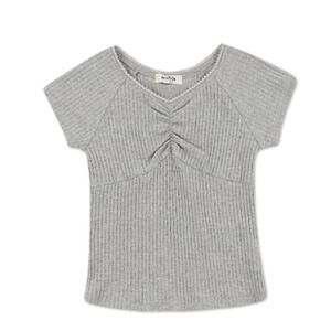 Speechless Big Girls Cinched Detail Knit
Ribbed V-neck Top -Heather Gray, shirt